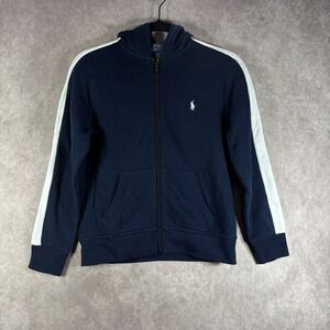 Polo Ralph Lauren Hoodie Sweater Boys M 10-12 Navy Logo Fleece Zip Preppy Active